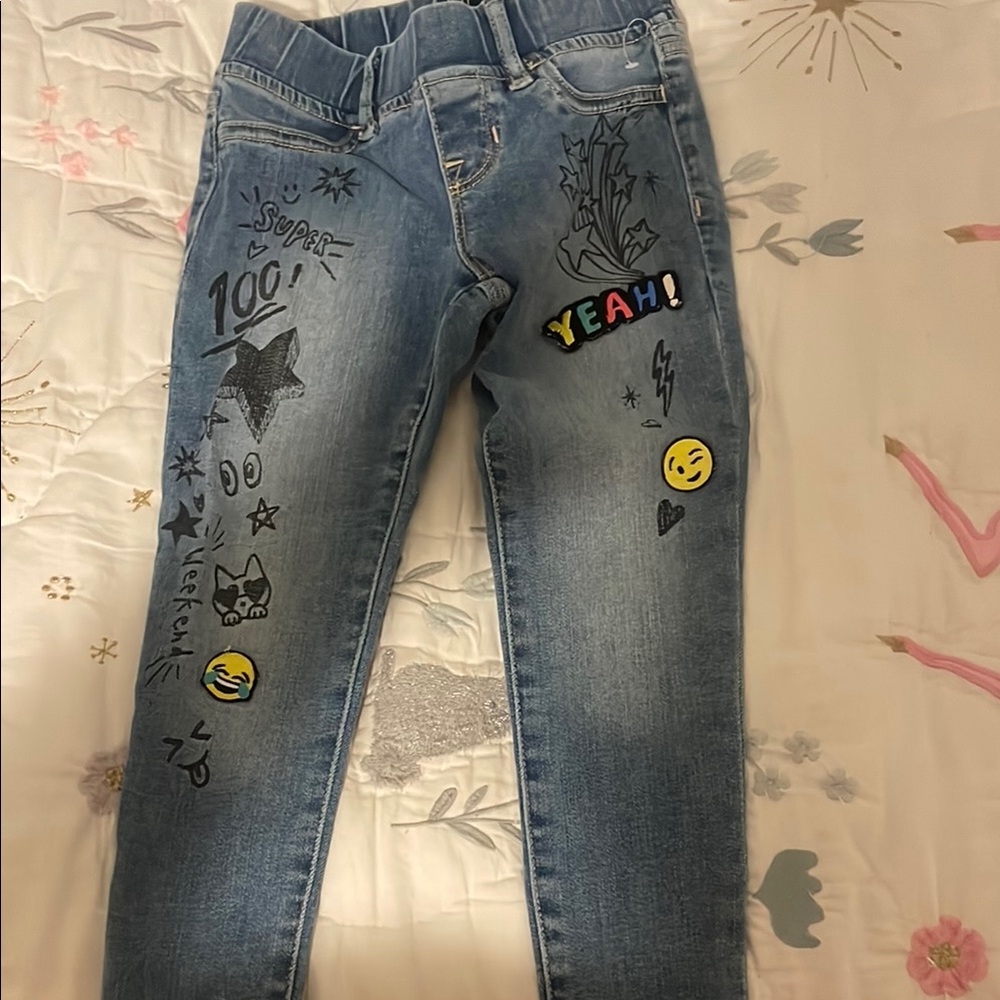 Graphic Blue Jeans with Fun Patches
